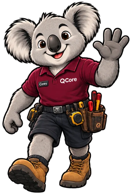 Corey the QCore Plumbing koala waving hello