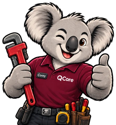 Corey the QCore koala winking and giving a thumbs up